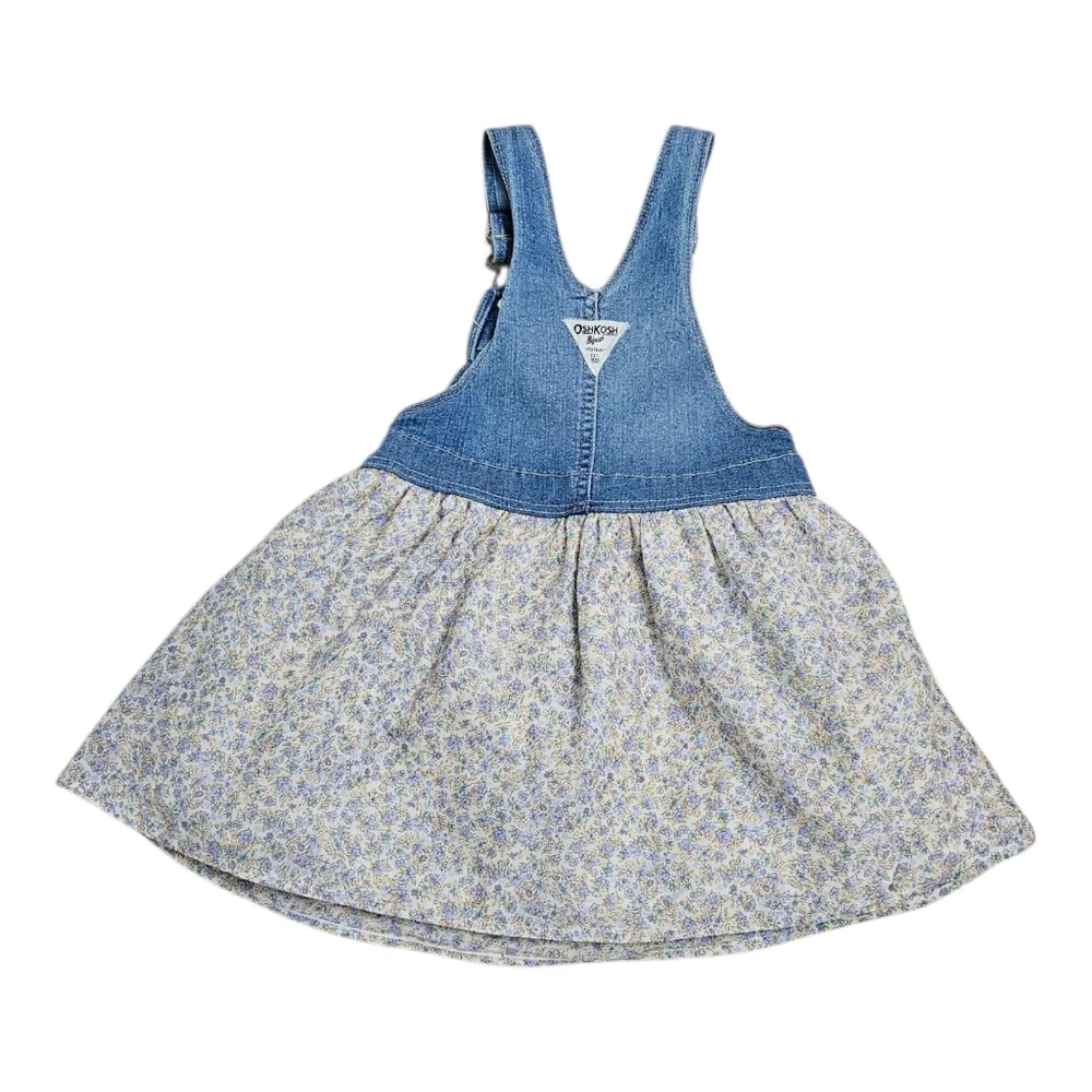 OshKosh B'gosh Girls Denim Floral Overall Dress Jumper Size 4T Vestbak